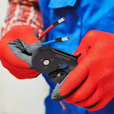 Pince a sertir Mandrins 6 cotes sertit fils rouge bleu